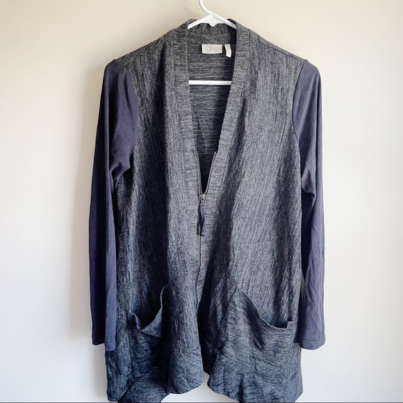 LOGO Lori Goldstein Charcoal Faux Suede Cardigan - Picture 1 of 5